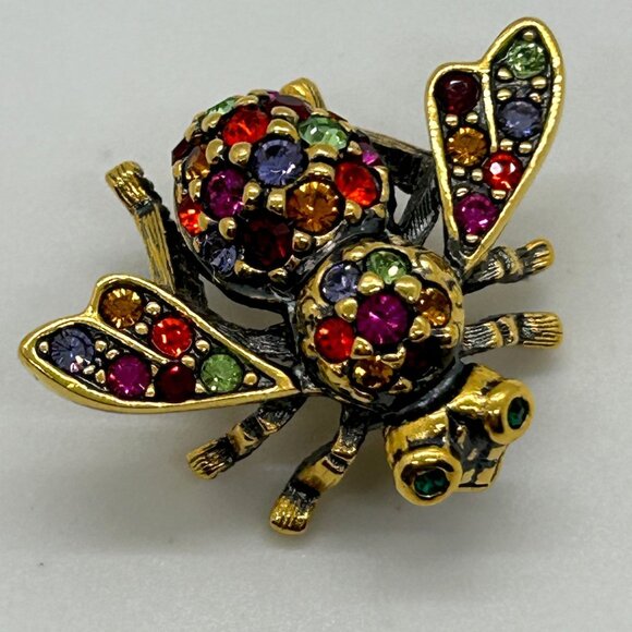 Joan Rivers Jewelry - Joan Rivers Signed Bee Brooch Jewel Tone Rhinestone Vintage Gold Tone Insect Pin